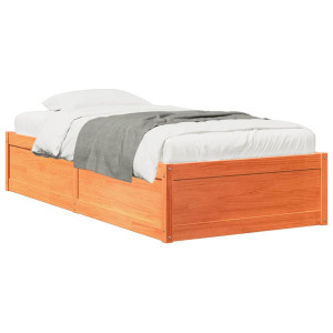 Estructura de cama madera maciza de pino marrón cera 75x190 cm D