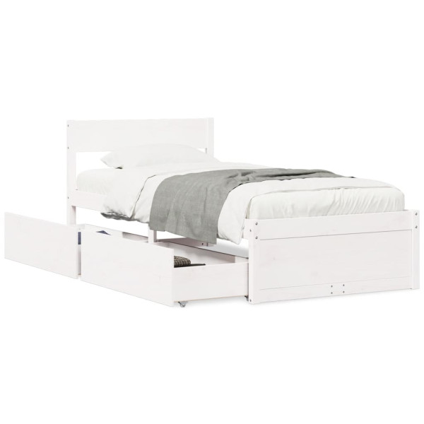 Estrutura de cama com gavetas em madeira maciça de pinho branco 75x190 cm D