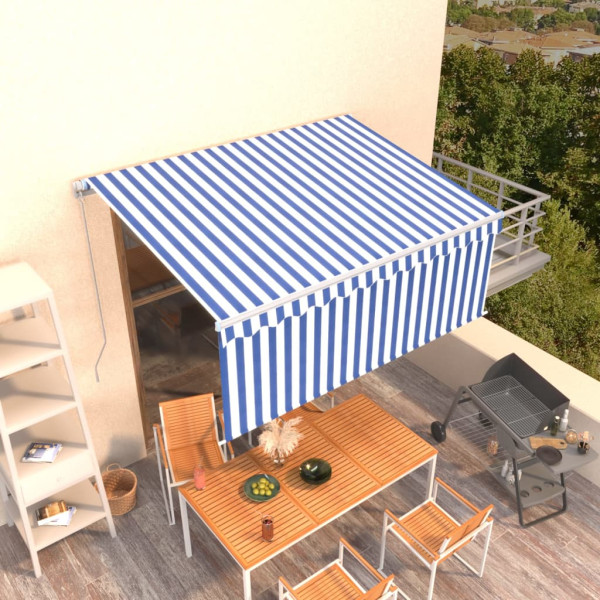 Toldo retráctil manual con persiana azul y blanco 3.5x2.5 m Toldo retráctil manual con persiana azul y blanco 3.5x2.5 m D