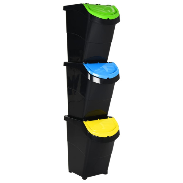 Cubos de basura apilables con tapa 3 uds PP negro 120 L D