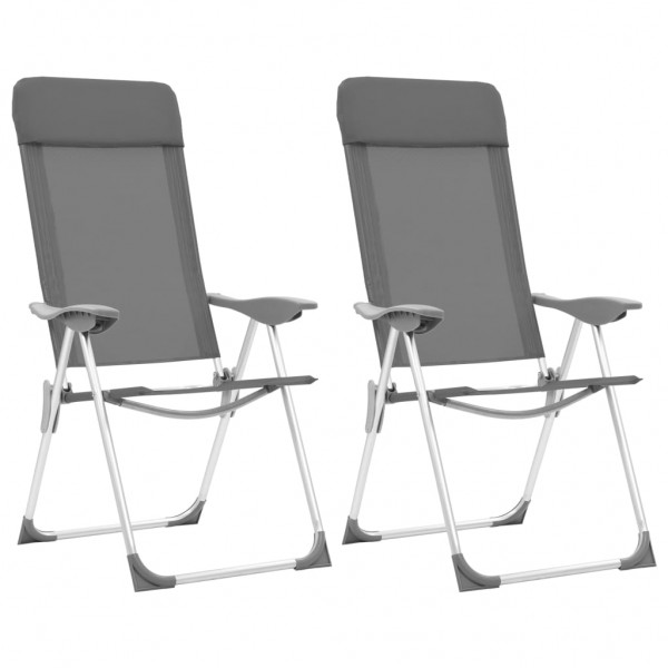Cadeiras de campismo dobráveis 2 unidades de alumínio cinza D