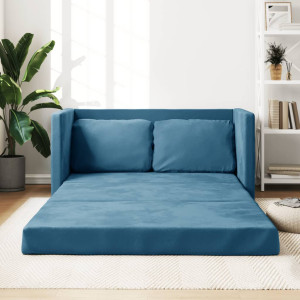 Sofá cama de chão 2 em 1 veludo azul 122x204x55 cm D