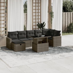 Set de sofás de jardín y cojines 8 piezas ratán sintético gris D