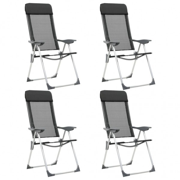 Cadeiras de acampamento dobráveis de alumínio 4 unidades pretas D