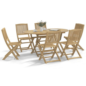 Juego de comedor para jardín 7 piezas madera maciza acacia D