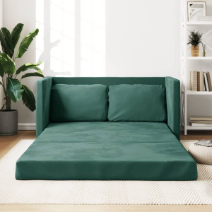 Sofá cama de chão 2 em 1 veludo verde escuro 122x204x55 cm D