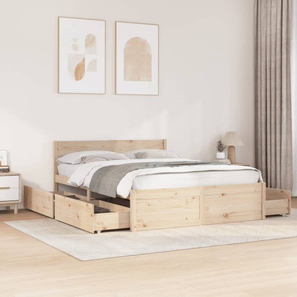 Estructura de cama con cajones madera maciza de pino 150x200cm Estructura de cama con cajones madera maciza de pino 150x200cm D