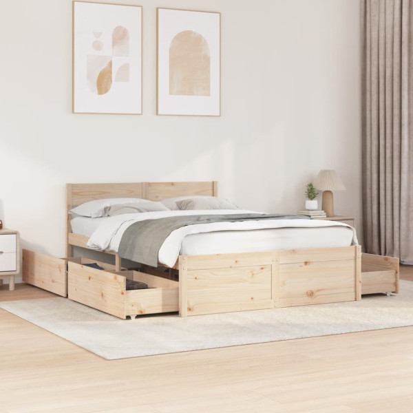 Estructura de cama con cajones madera maciza de pino 120x200 cm Estructura de cama con cajones madera maciza de pino 120x200 cm D