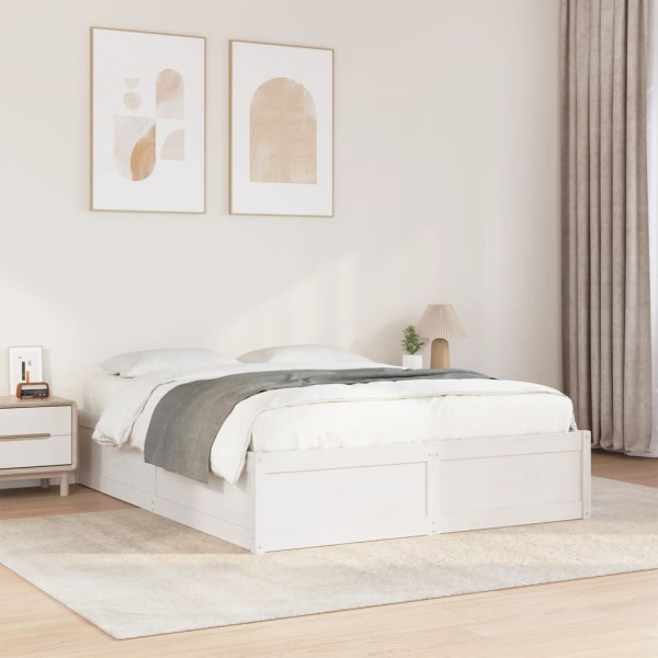 Estructura de cama madera maciza de pino blanco 140x200 cm Estructura de cama madera maciza de pino blanco 140x200 cm D