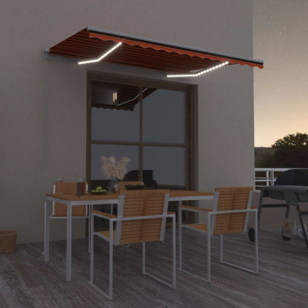 Toldo retráctil manual con LED naranja y marrón 350x250 cm Toldo retráctil manual con LED naranja y marrón 350x250 cm D