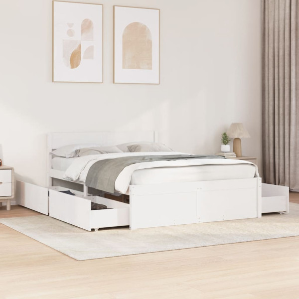 Estructura de cama con cajones madera pino blanco 120x190 cm Estructura de cama con cajones madera pino blanco 120x190 cm D