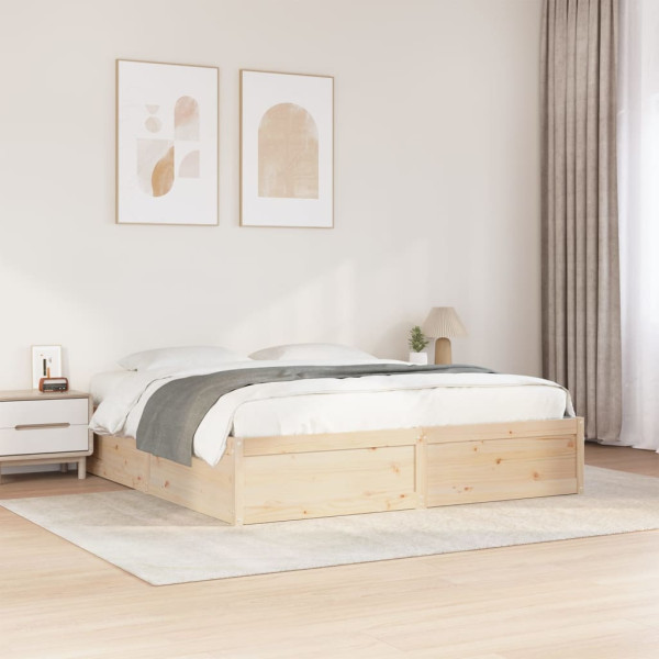 Estructura de cama de madera maciza de pino 200x200 cm Estructura de cama de madera maciza de pino 200x200 cm D