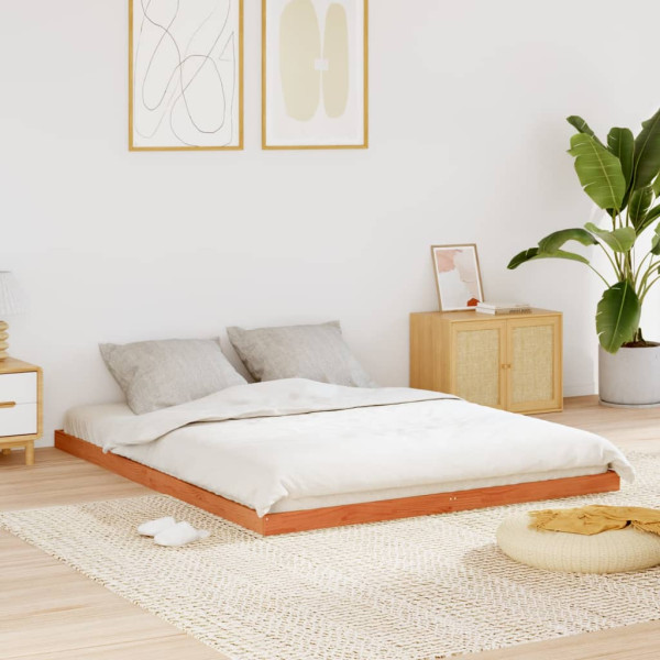 Estructura de cama madera maciza pino marrón cera 150x200 cm Estructura de cama madera maciza pino marrón cera 150x200 cm D