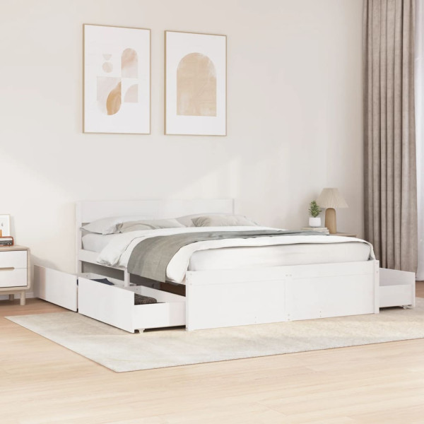 Estructura de cama con cajones madera de pino blanca 150x200cm Estructura de cama con cajones madera de pino blanca 150x200cm D