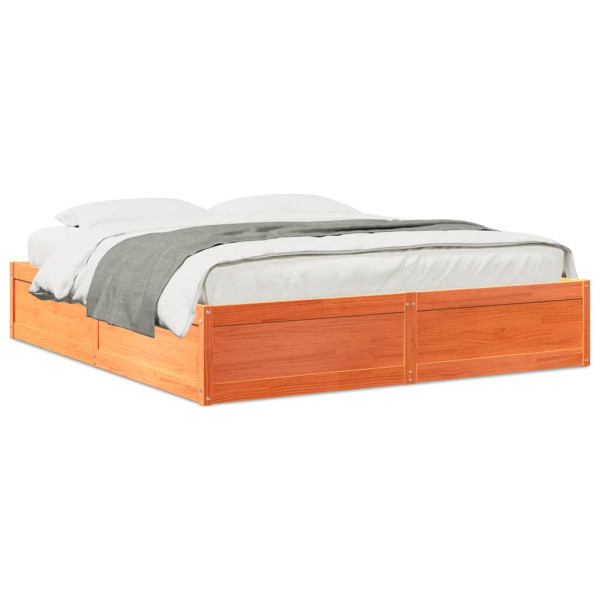 Estructura de cama madera maciza pino marrón cera 120x200 cm Estructura de cama madera maciza pino marrón cera 120x200 cm D