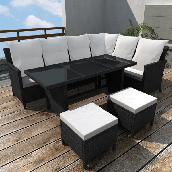 Set de muebles de jardín 4 pzas y cojines ratán sintético negro D