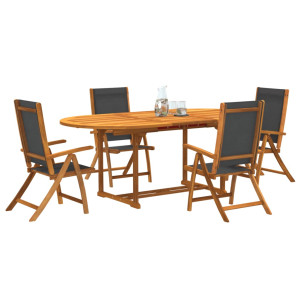 Juego comedor de jardín 5 pzas madera maciza acacia y textileno D