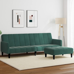 Sofá cama de 2 plazas con taburete terciopelo verde oscuro D