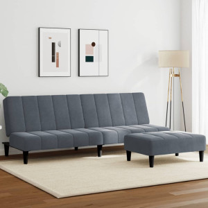 Sofá cama de 2 plazas con taburete terciopelo gris oscuro D