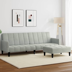 Sofá cama de 2 plazas con taburete terciopelo gris claro D