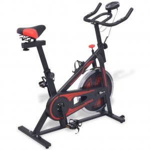 Bicicleta estática con sensores de pulso negra y roja D