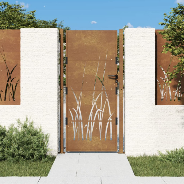 Puerta de jardín acero corten diseño hierba 105x180 cm D