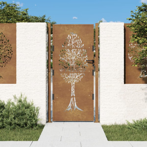 Puerta de jardín acero corten diseño árbol 105x180 cm D