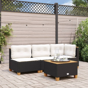 Mesa de jardín ratán PE y madera acacia negro 55x55x36 cm D