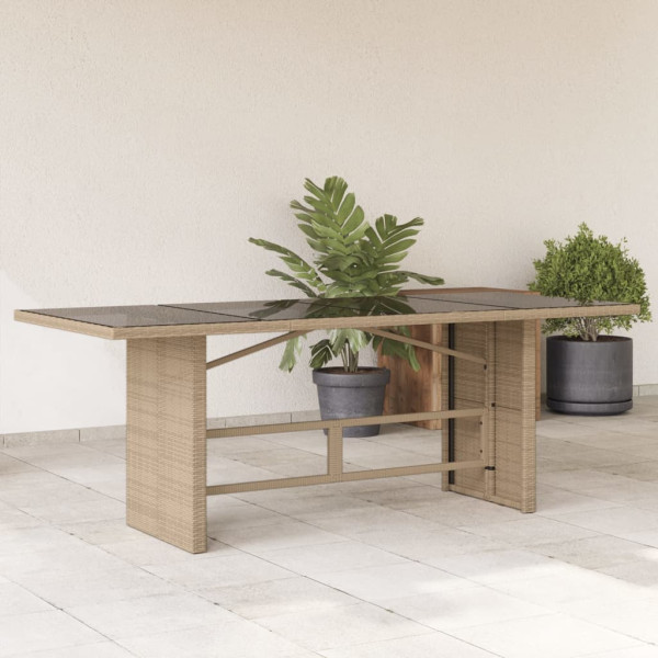 Mesa de jardín superficie de vidrio ratán PE beige 190x80x75 cm D