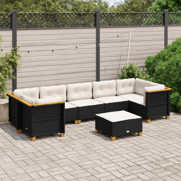 Conjunto de sofá e almofada de jardim 8 peças de rattan sintético preto D