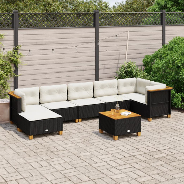 Conjunto de sofá e almofada de jardim 8 peças de rattan sintético preto D