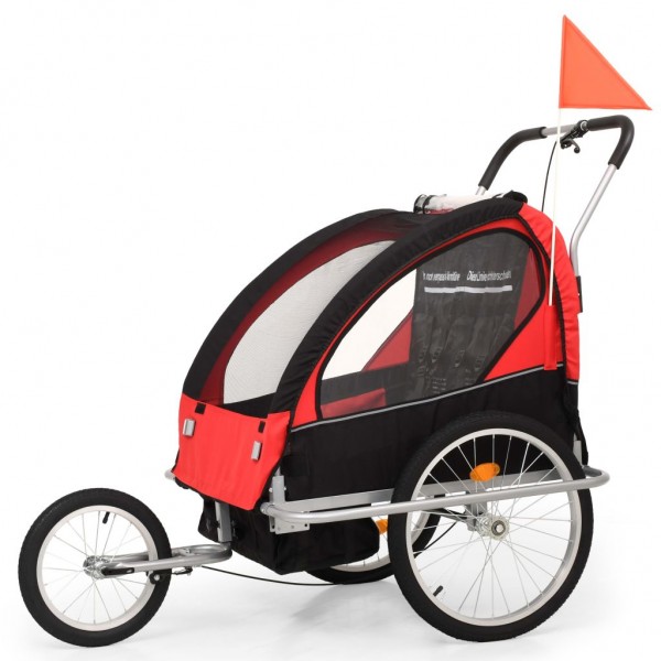 Cochecito y remolque de bicicleta para niños 2-en-1 negro rojo D