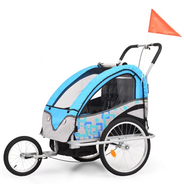 Cochecito y remolque de bicicleta para niños 2-en-1 azul gris D