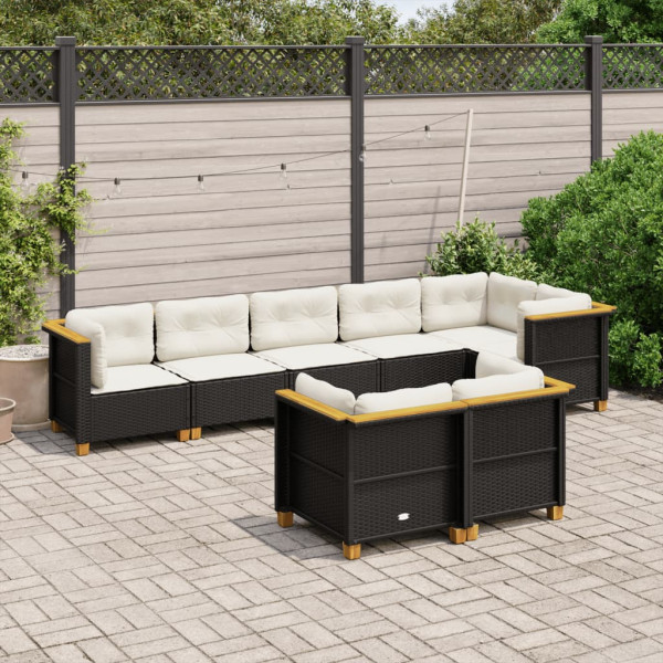 Conjunto de sofá e almofada de jardim 8 peças de rattan sintético preto D