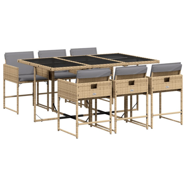 Set comedor de jardín 7 pzas con cojines ratán sintético beige D