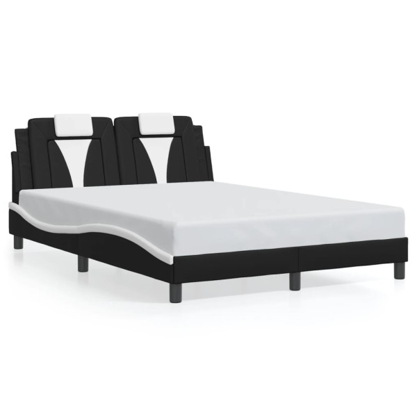 Estrutura da cama luzes LED couro PE preto e branco 140x190 cm D