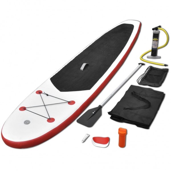 Juego de tabla de paddle surf hinchable rojo y blanco D