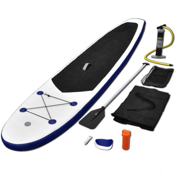 Juego de tabla de paddle surf hinchable azul y blanco D