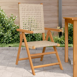 Sillas de jardín 2 uds madera maciza de acacia ratán PE beige D