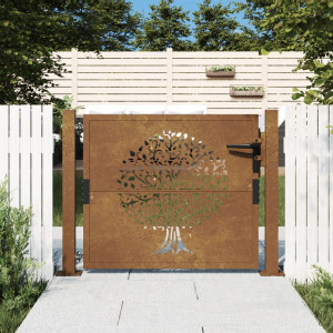 Puerta de jardín acero corten diseño árbol 105x105 cm D