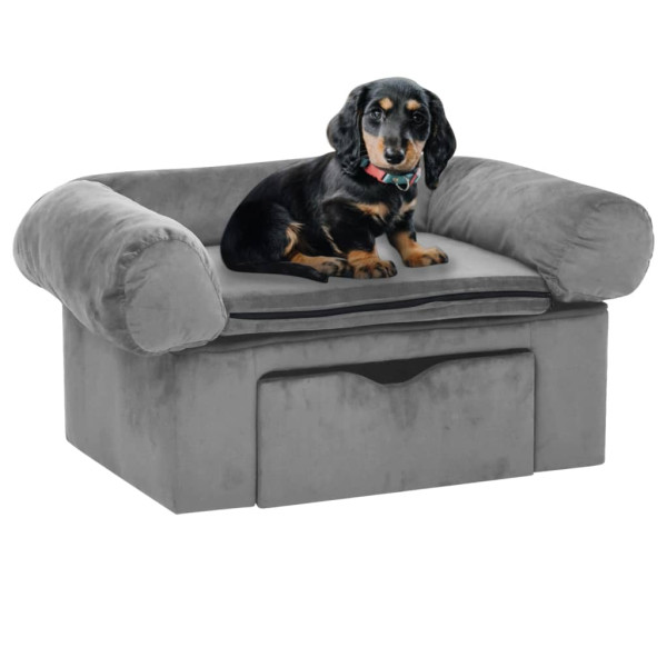 Sofá para cães com gaveta cinza felpa 75x50x38 cm D