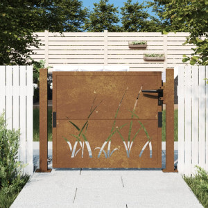 Puerta de jardín acero corten diseño hierba 105x105 cm D