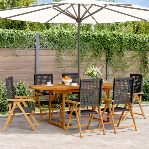 Conjunto de jantar de jardim 7 pcs rattan PE preto acacia madeira D