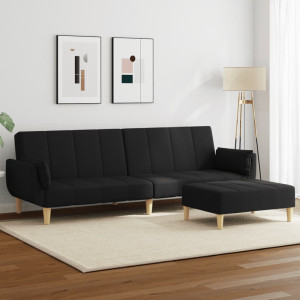 Sofá cama de 2 plazas con taburete tela negro D