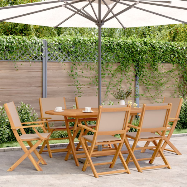 Cadeiras dobráveis de jardim 6 unidades de madeira maciça e tecido cinza D