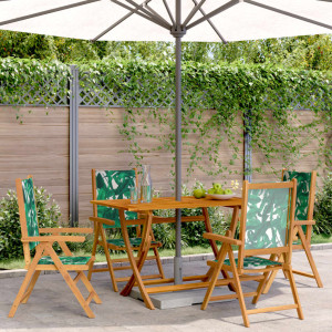 Sillas de jardín reclinables 4 uds madera maciza y tela verde D
