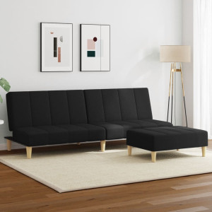 Sofá cama de 2 plazas con taburete tela negro D