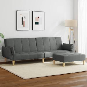 Sofá cama de 2 plazas con taburete tela gris oscuro D