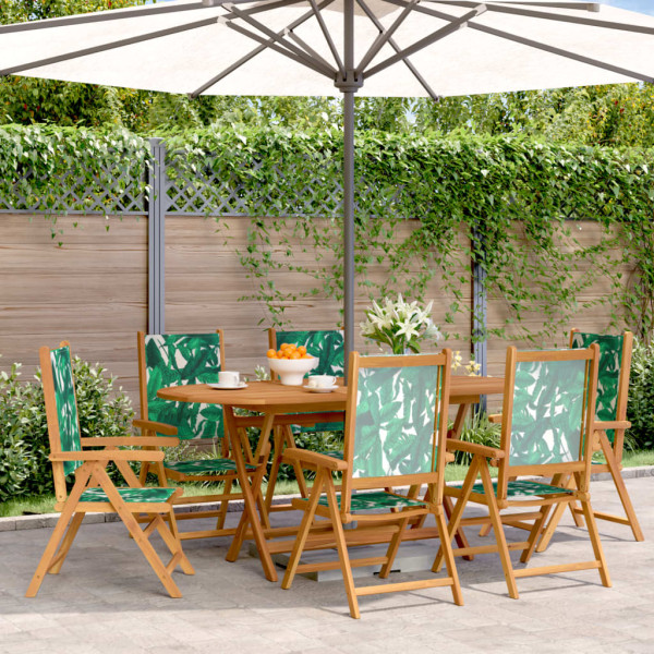 Cadeiras de jardim reclináveis 6 unidades em madeira maciça e tecido verde D