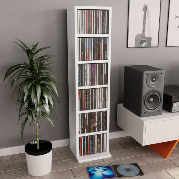Estante para CDs de madeira de revestimento branco 21x20x88 cm D